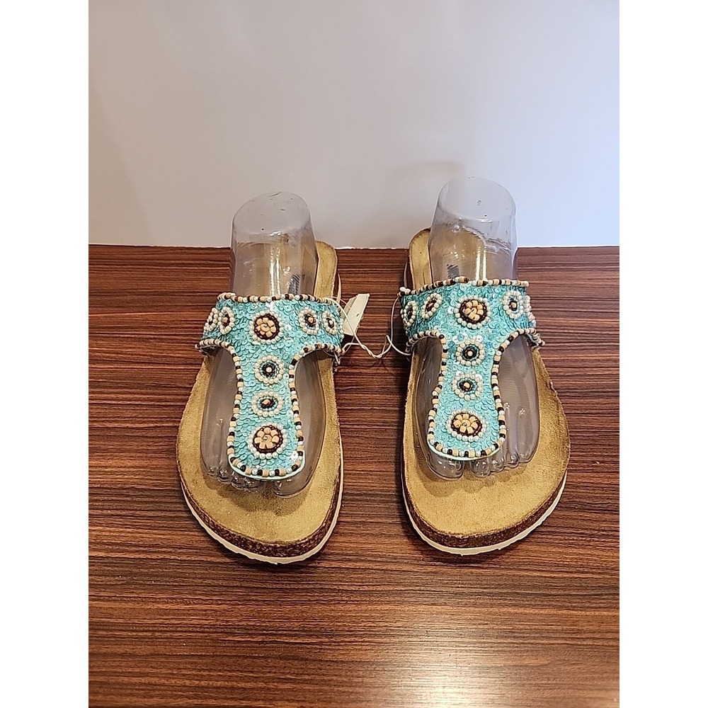 Xhilaration Thalia Womens 9 Turquoise Sequin Thong Slide Sandals - Picture 1 of 5